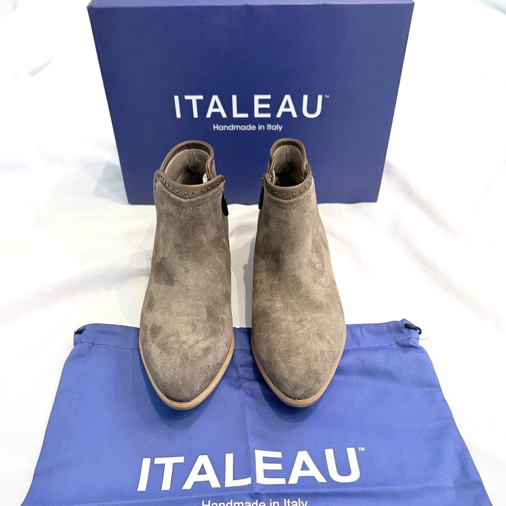 ITALIAU Boots Miralda Militare Suede Studded Ankle Women Size 39.5 Olive Green